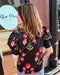 Black Floral Top w/Puff Sleeves