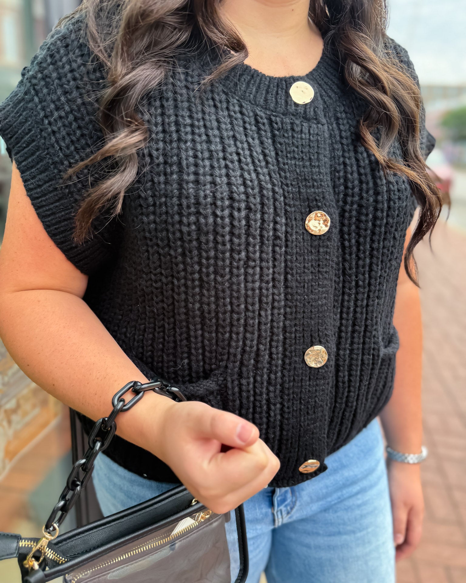 Black Oversized Button-Down Sweater