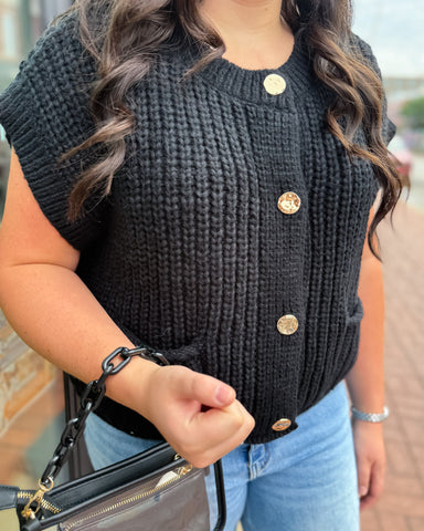 Black Oversized Button-Down Sweater
