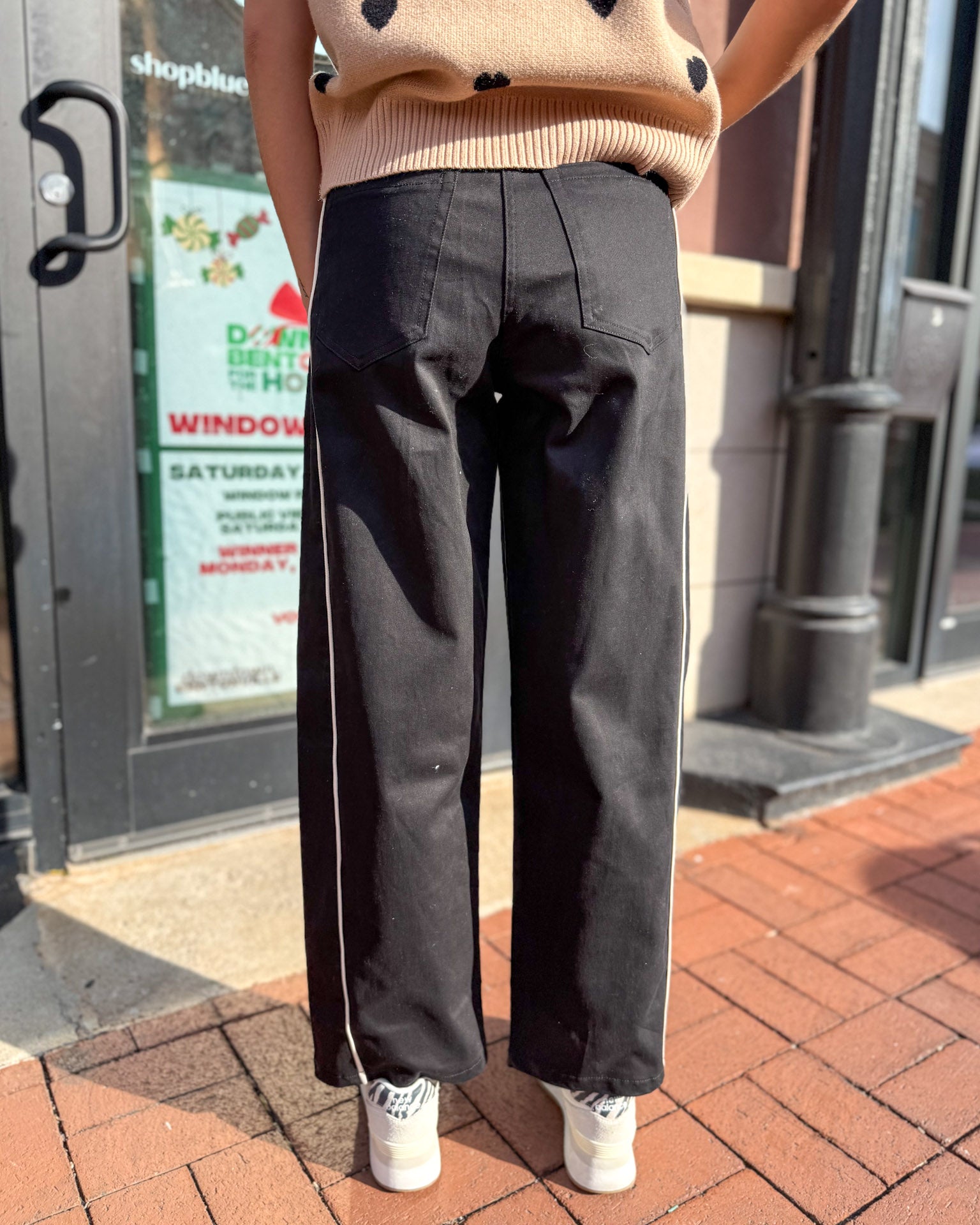 Black Piped Barrel Pants