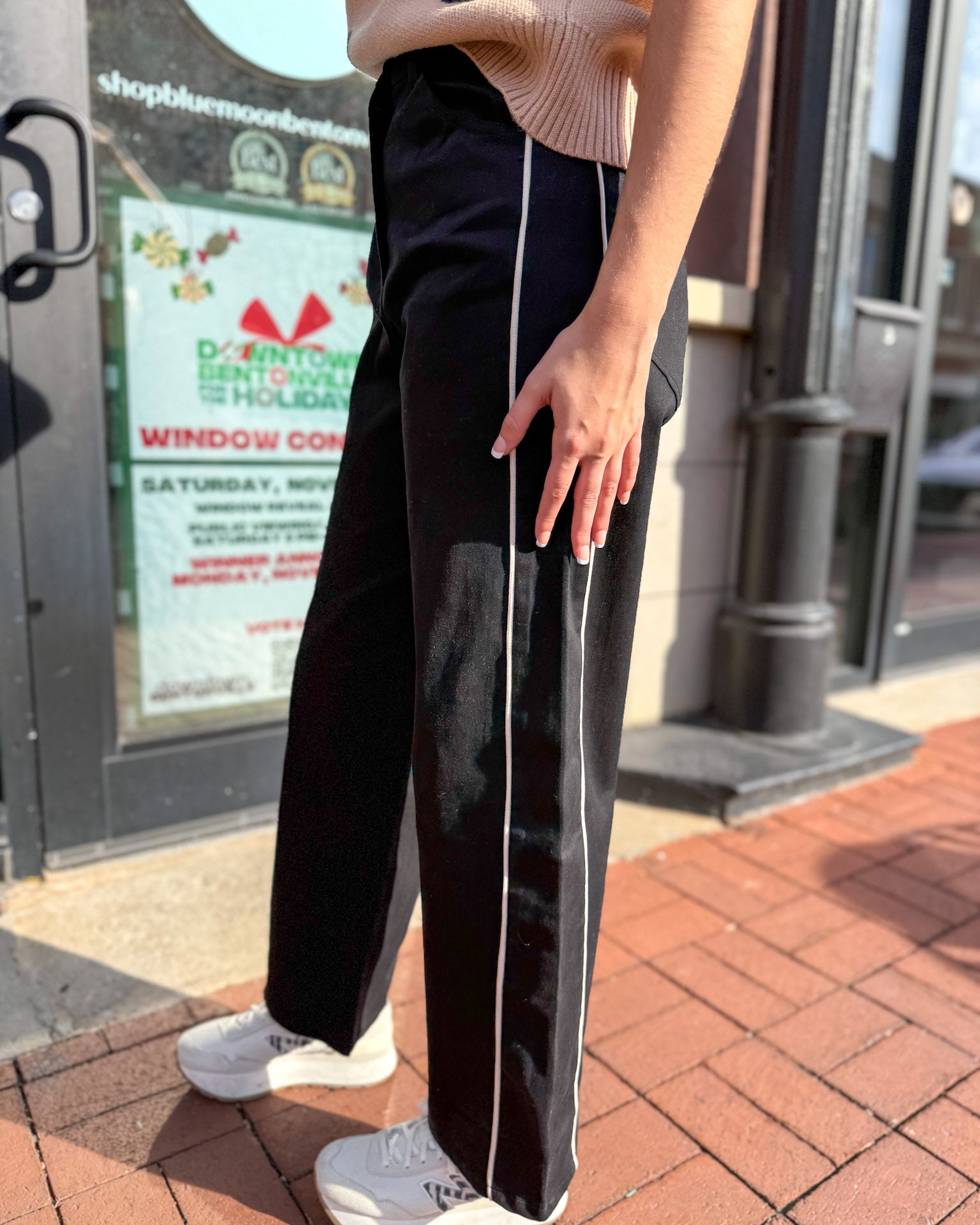 Black Piped Barrel Pants