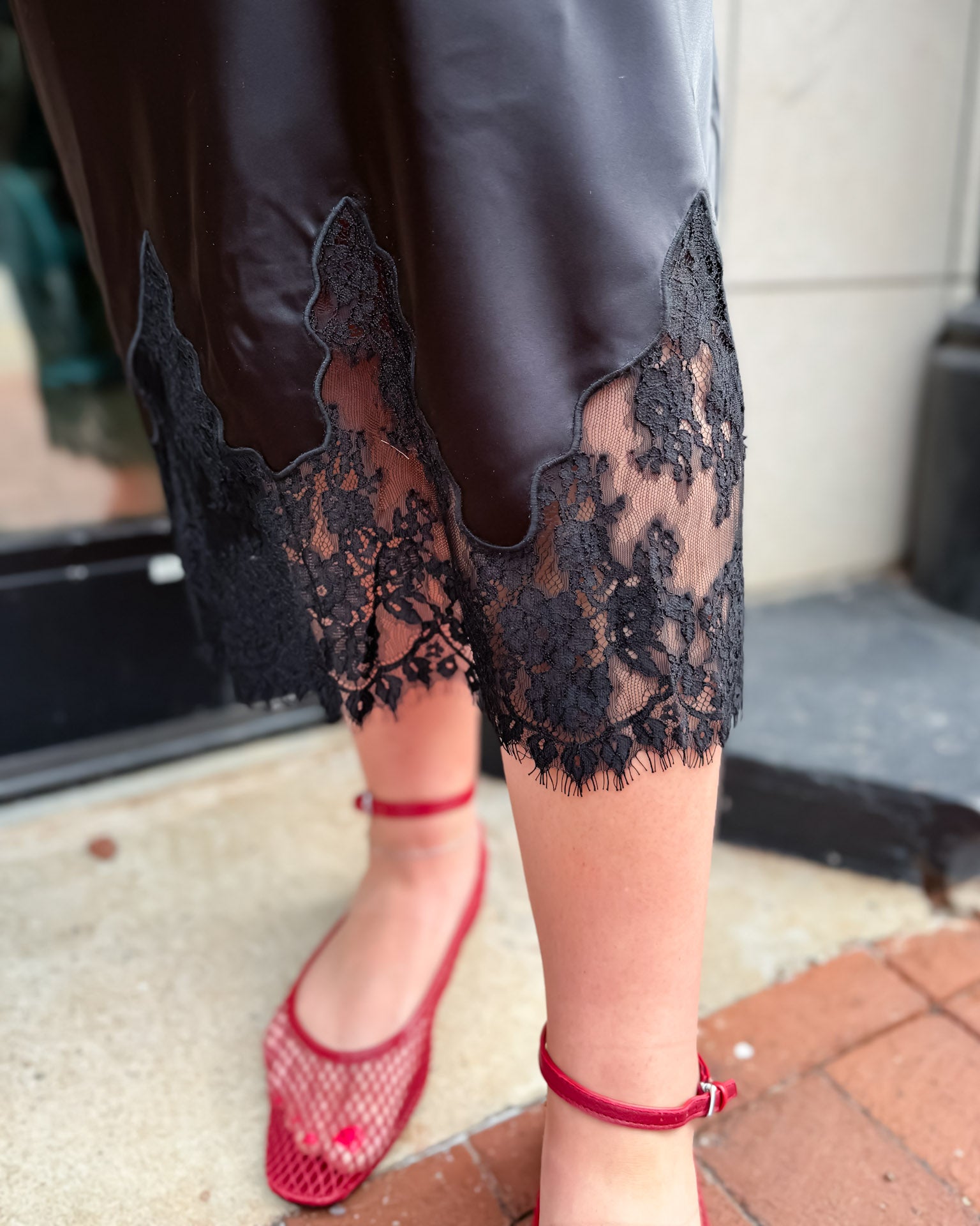 Black Satin Skirt w/Lace Hem