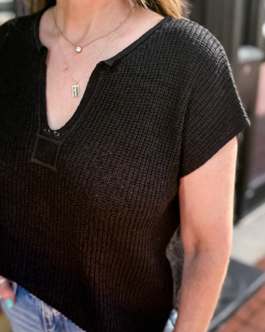 Black Split-Neck Sweater