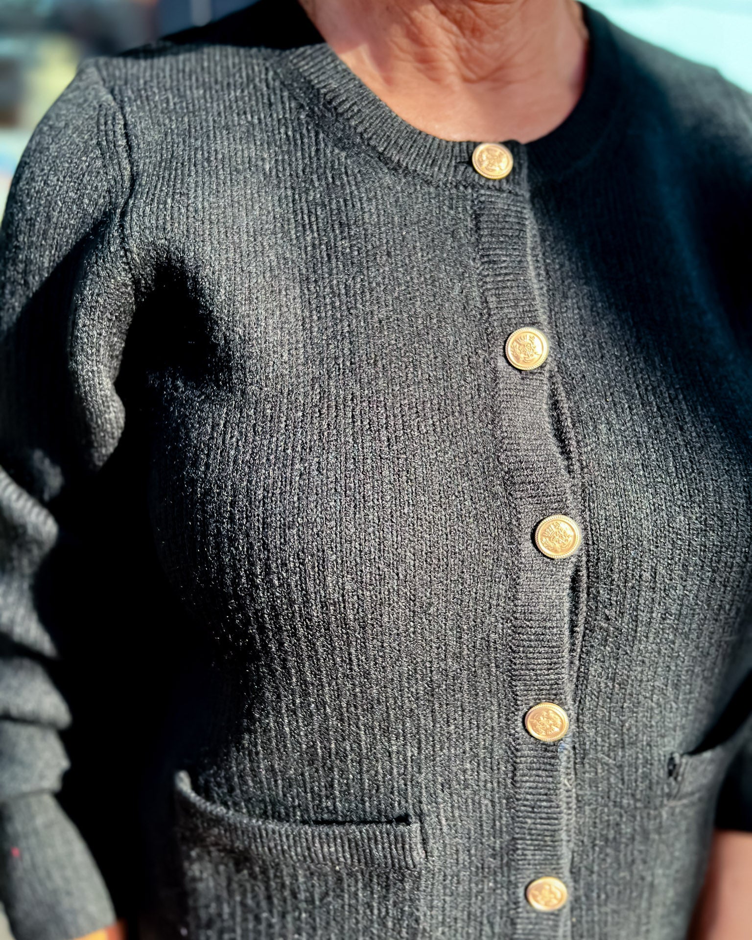 Black Cardigan with Gold Buttons