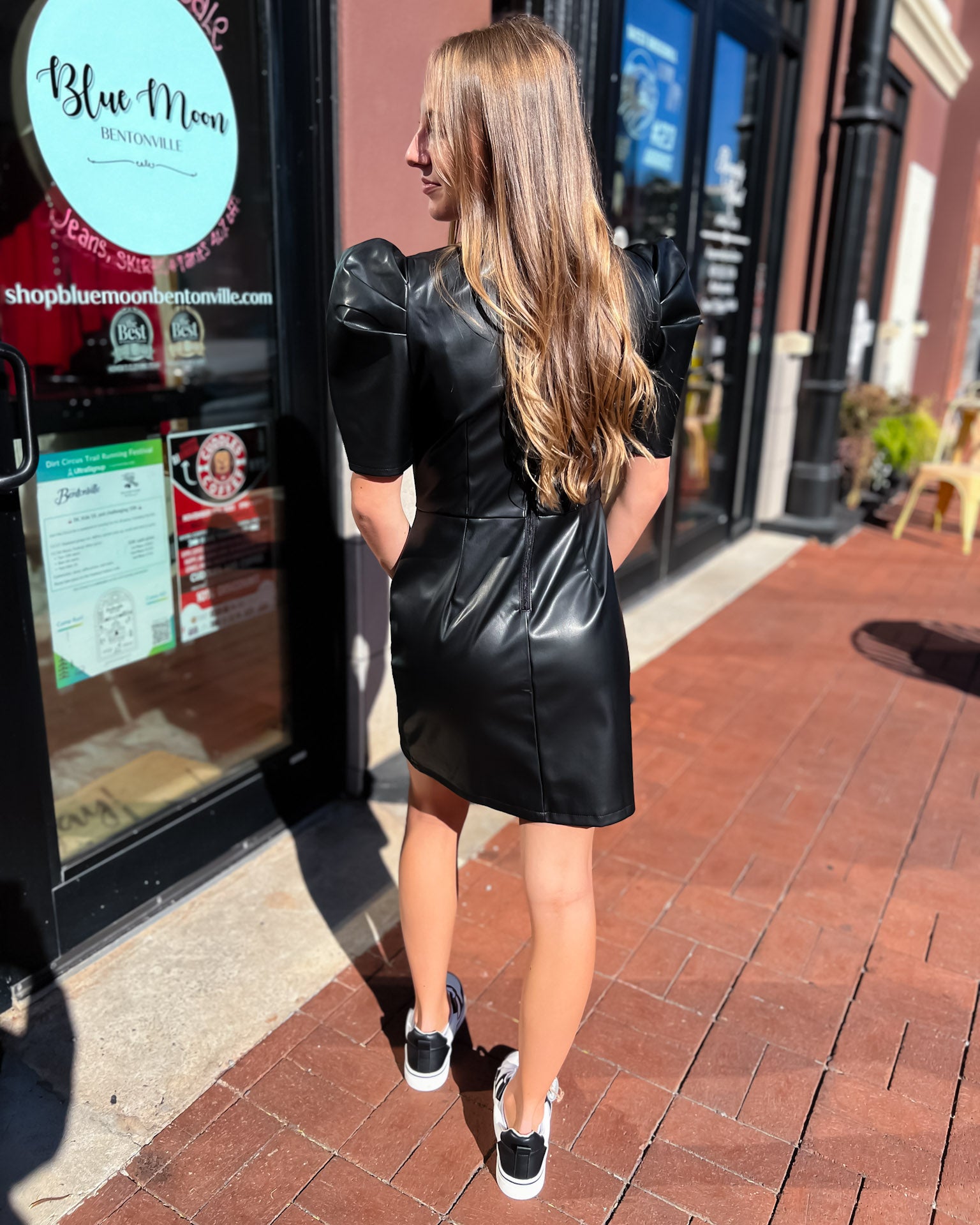 Black Faux Leather Dress w/Puff Sleeves