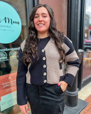 Black/Oat Colorblock Cardigan - Shopbluemoonbentonville