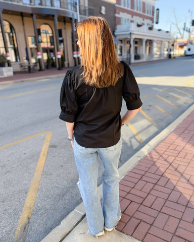 Black Top with Split Band Collar