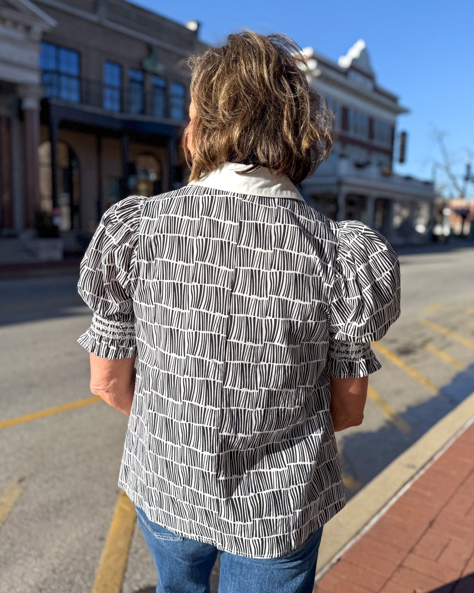 Black and White Geometric Block Top