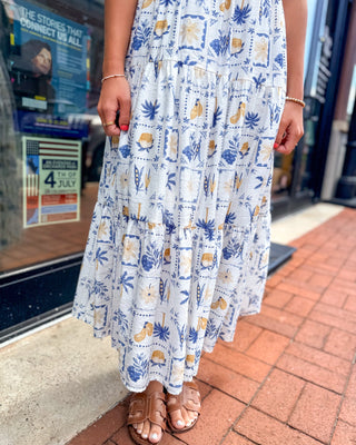Blue + Gold Mediterranean Escape Midi Dress - Shopbluemoonbentonville