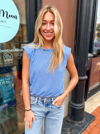 Blue Stripe Bubble Hem Tank - Shopbluemoonbentonville