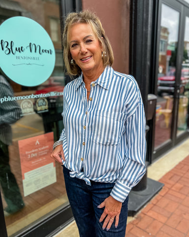 Blue Stripe Button Down Blouse