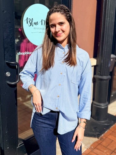Blue Stripe Classic Button-Down Top