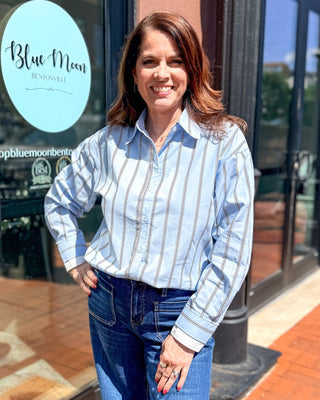 Blue Striped Button-Down Blouse - Blue Moon Bentonville