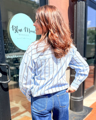 Blue Striped Button-Down Blouse - Blue Moon Bentonville