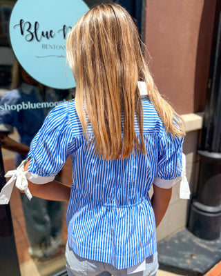 Blue Striped Peplum Blouse - Shopbluemoonbentonville