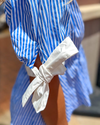 Blue Striped Peplum Blouse - Shopbluemoonbentonville