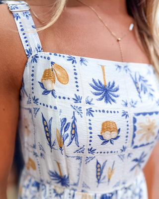 Blue + Gold Mediterranean Escape Midi Dress