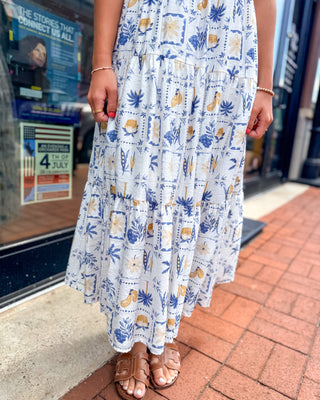 Blue + Gold Mediterranean Escape Midi Dress