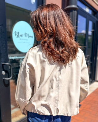 Bone Pleather Bomber Jacket - Blue Moon Bentonville