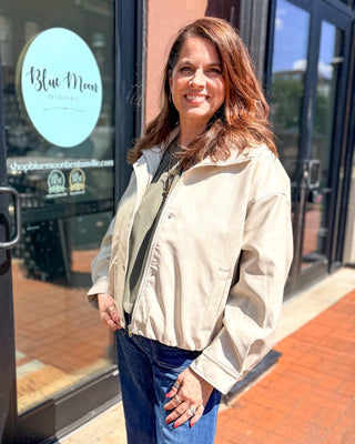 Bone Pleather Bomber Jacket - Blue Moon Bentonville