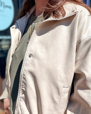 Bone Pleather Bomber Jacket - Blue Moon Bentonville