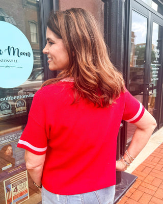 Boxy Tomato Sweater w/Sporty Stripe - Shopbluemoonbentonville