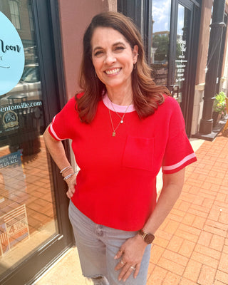 Boxy Tomato Sweater w/Sporty Stripe - Shopbluemoonbentonville