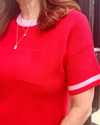 Boxy Tomato Sweater w/Sporty Stripe