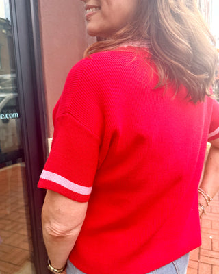 Boxy Tomato Sweater w/Sporty Stripe