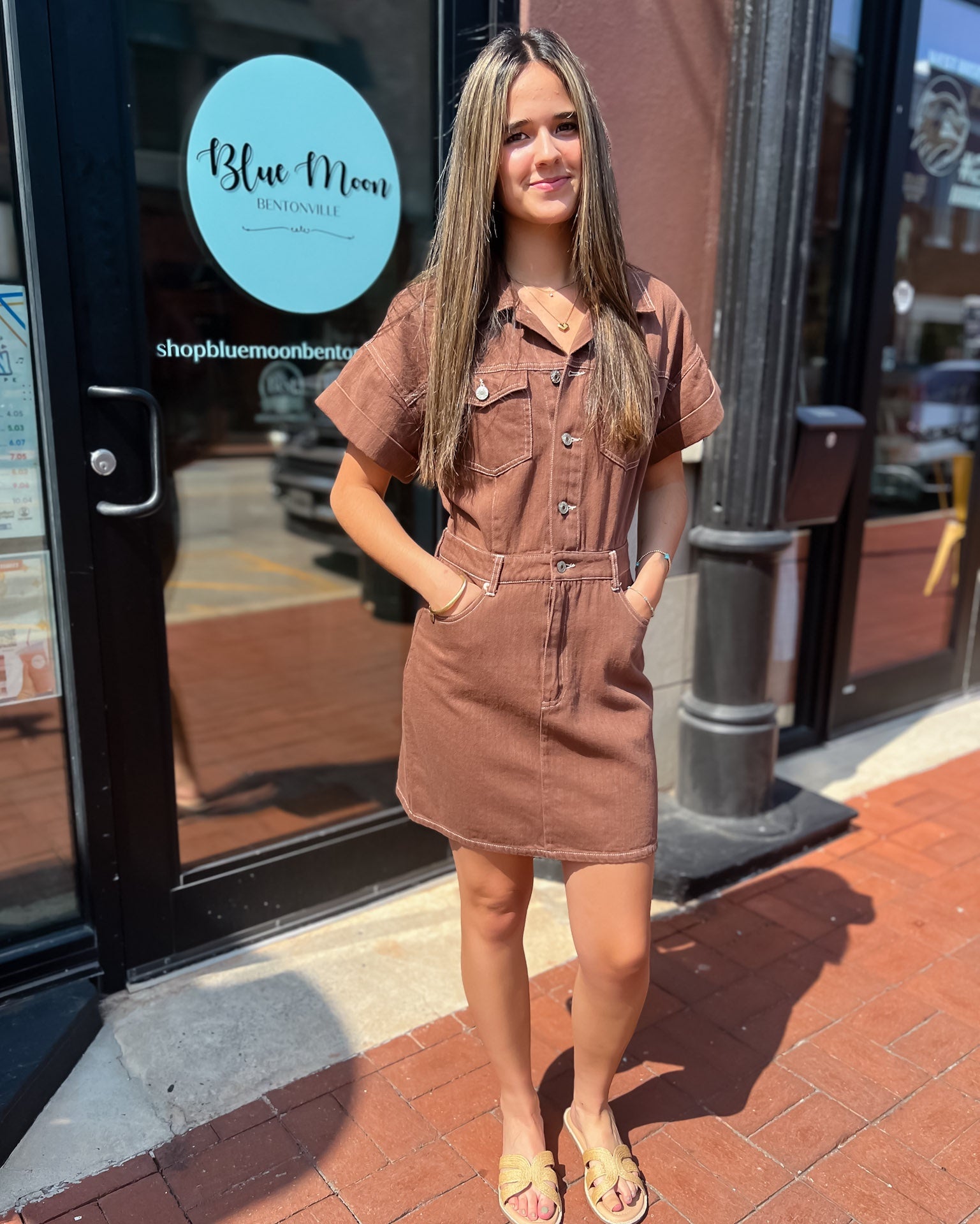 Brown Collared Utility Mini Dress