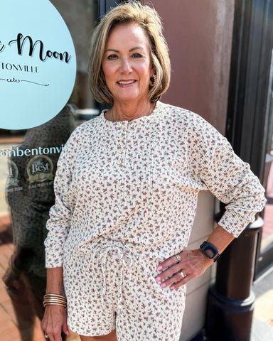 Brown Floral Henley Lounge Top