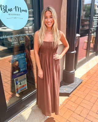 Brown Pintucked Sundress - Shopbluemoonbentonville