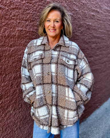 Brown Teddy Plaid Shacket