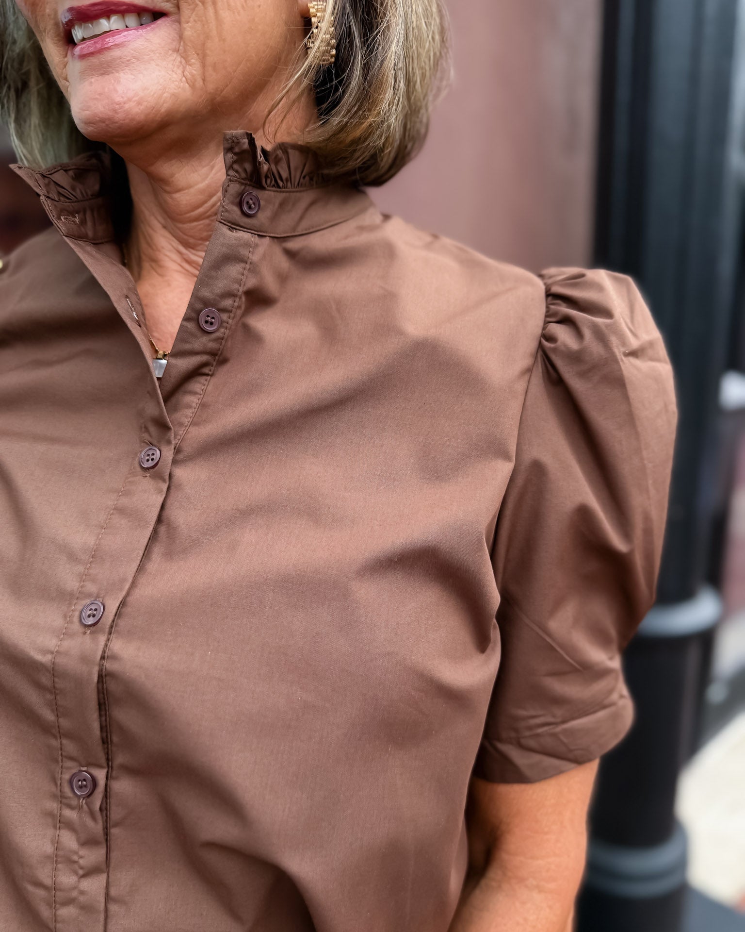 Brown Blouse w/Puff Sleeves