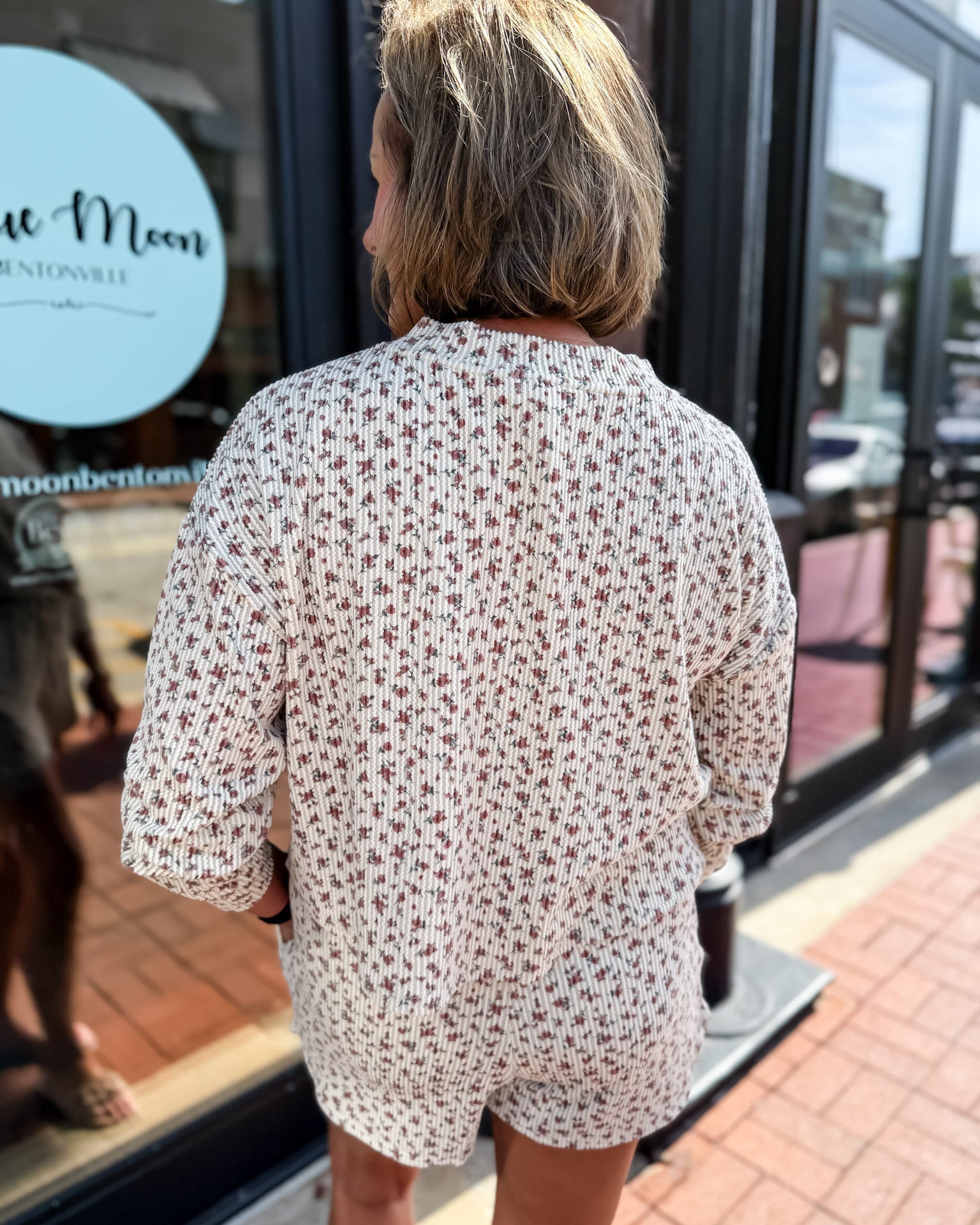 Brown Floral Henley Lounge Top