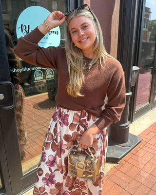 Brown Floral Midi Sundress & Sweater Set