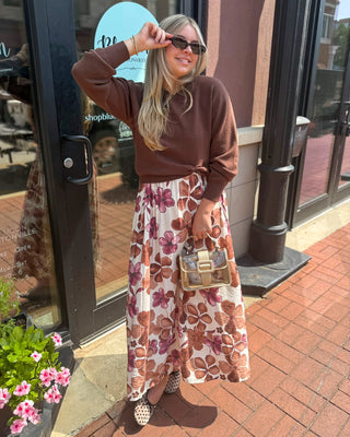 Brown Floral Midi Sundress & Sweater Set