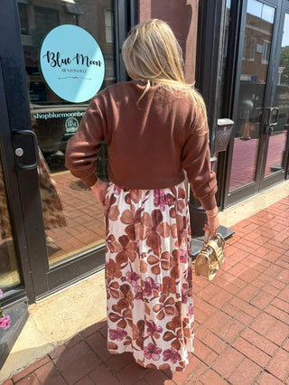 Brown Floral Midi Sundress & Sweater Set