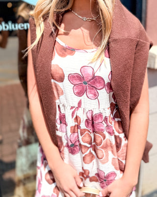 Brown Floral Midi Sundress & Sweater Set
