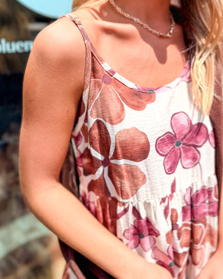 Brown Floral Midi Sundress & Sweater Set