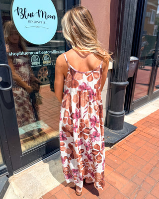 Brown Floral Midi Sundress & Sweater Set