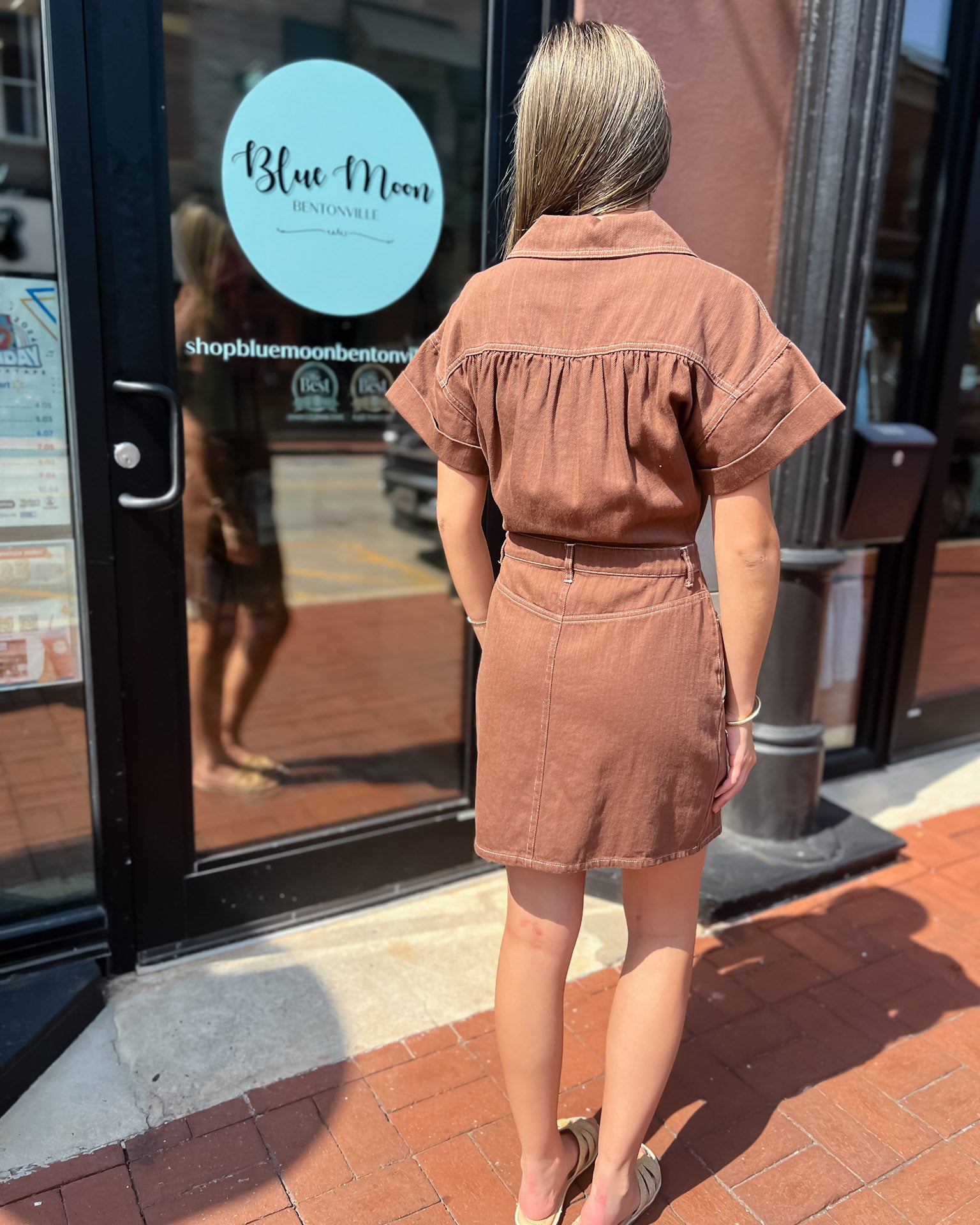 Brown Collared Utility Mini Dress