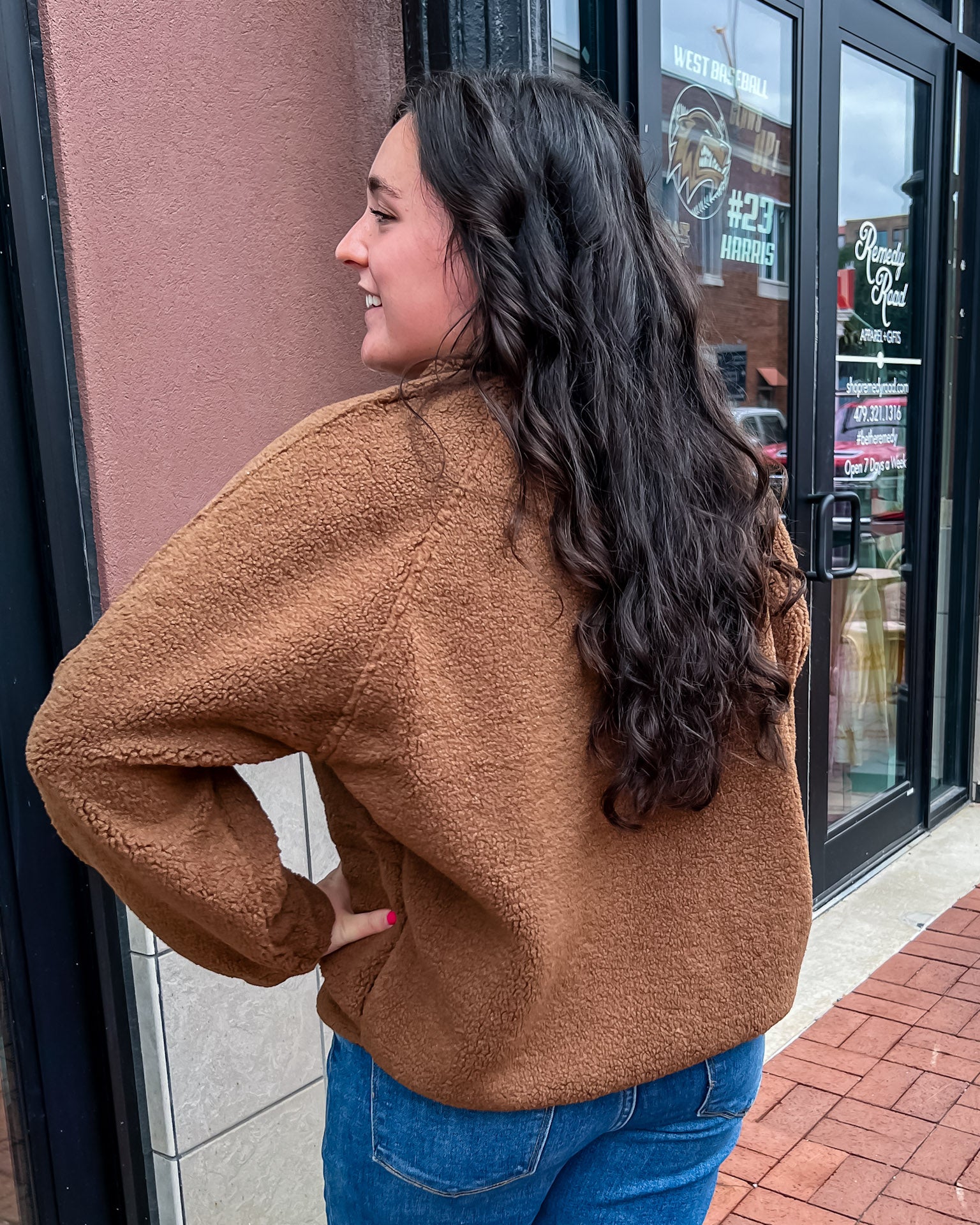 Brown Colorblock Snap Button Fleece Jacket