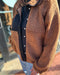 Brown Colorblock Snap Button Fleece Jacket