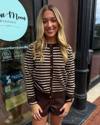 Brown/Ivory Striped Cardigan - Blue Moon Bentonville