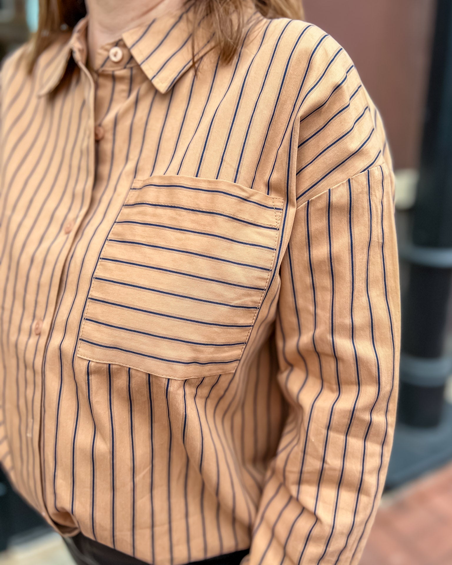 Brown Long Sleeve Striped Blouse