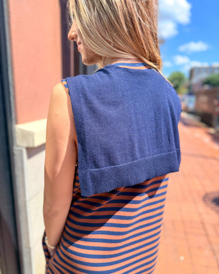 Brown/Navy Striped Mini Dress w/Scarf Detail - Blue Moon Bentonville