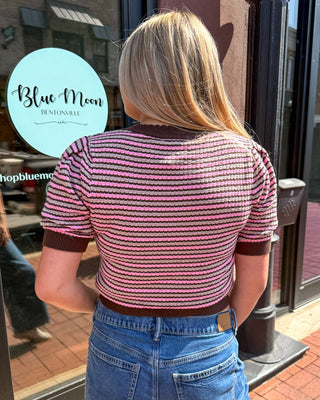 Brown/Pink Contrast Scalloped Striped Knit Top - Blue Moon Bentonville