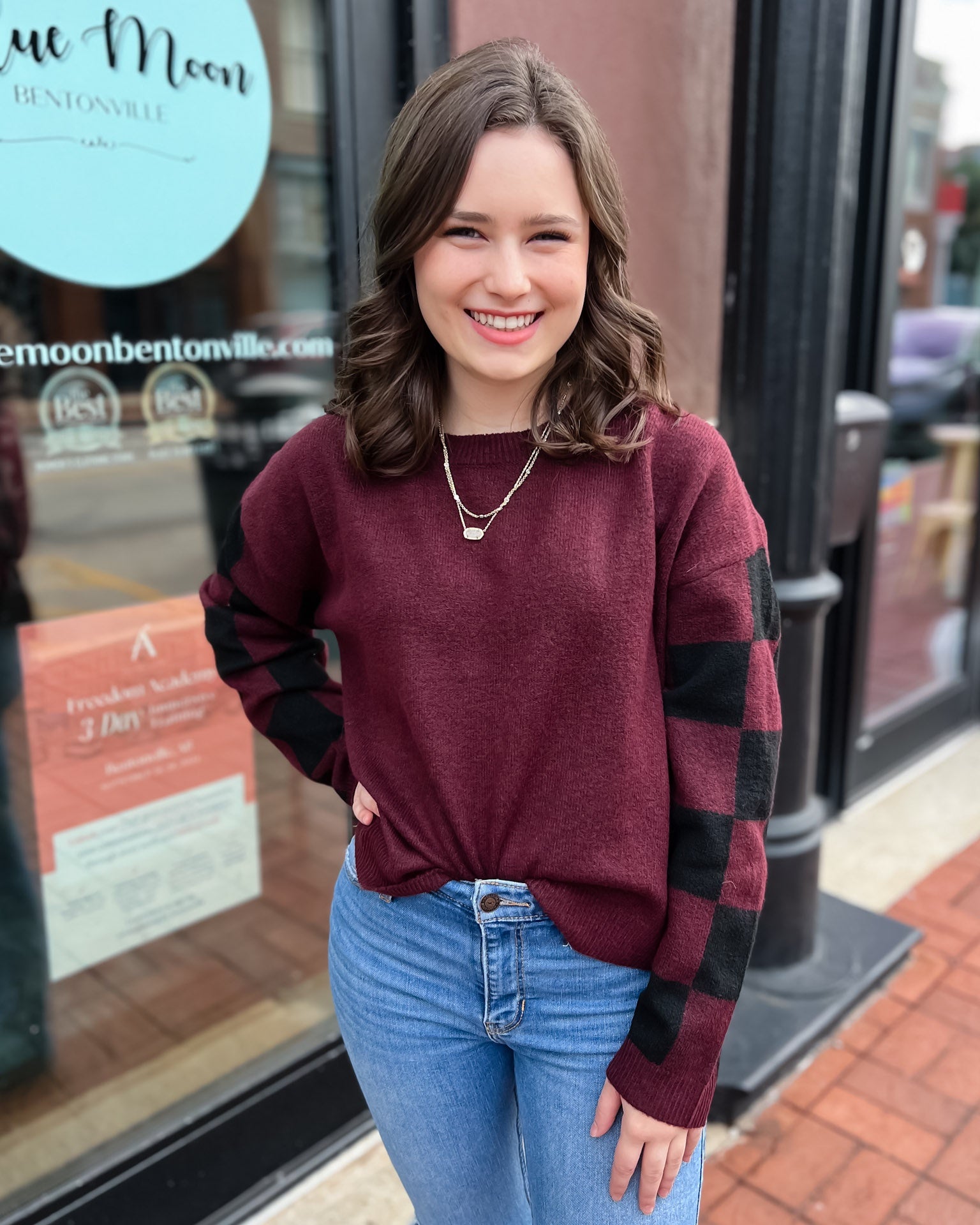 Burgundy Checkered Sweater