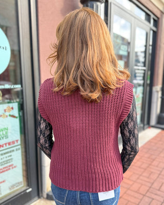 Burgundy Chunky Sweater Vest - Shopbluemoonbentonville